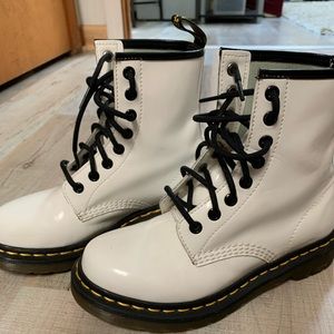 White glossy leather Doc Martins